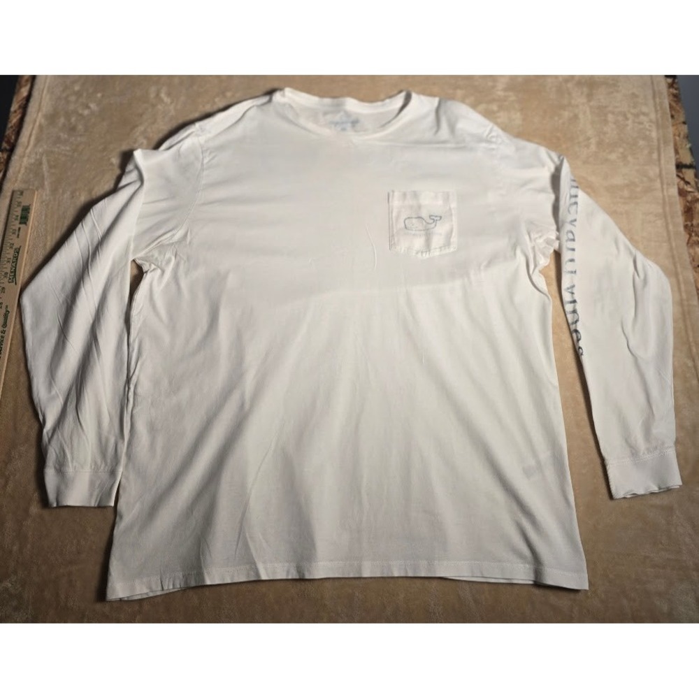 Vineyard Vines Mens 2XL White Long Sleeve Whale Pocket T-Shirt Graphic Tee 1033‎